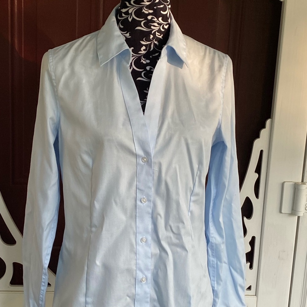 Light Blue Women's Button-Up Shirt - Classic Collared Top - Picture 5 of 12